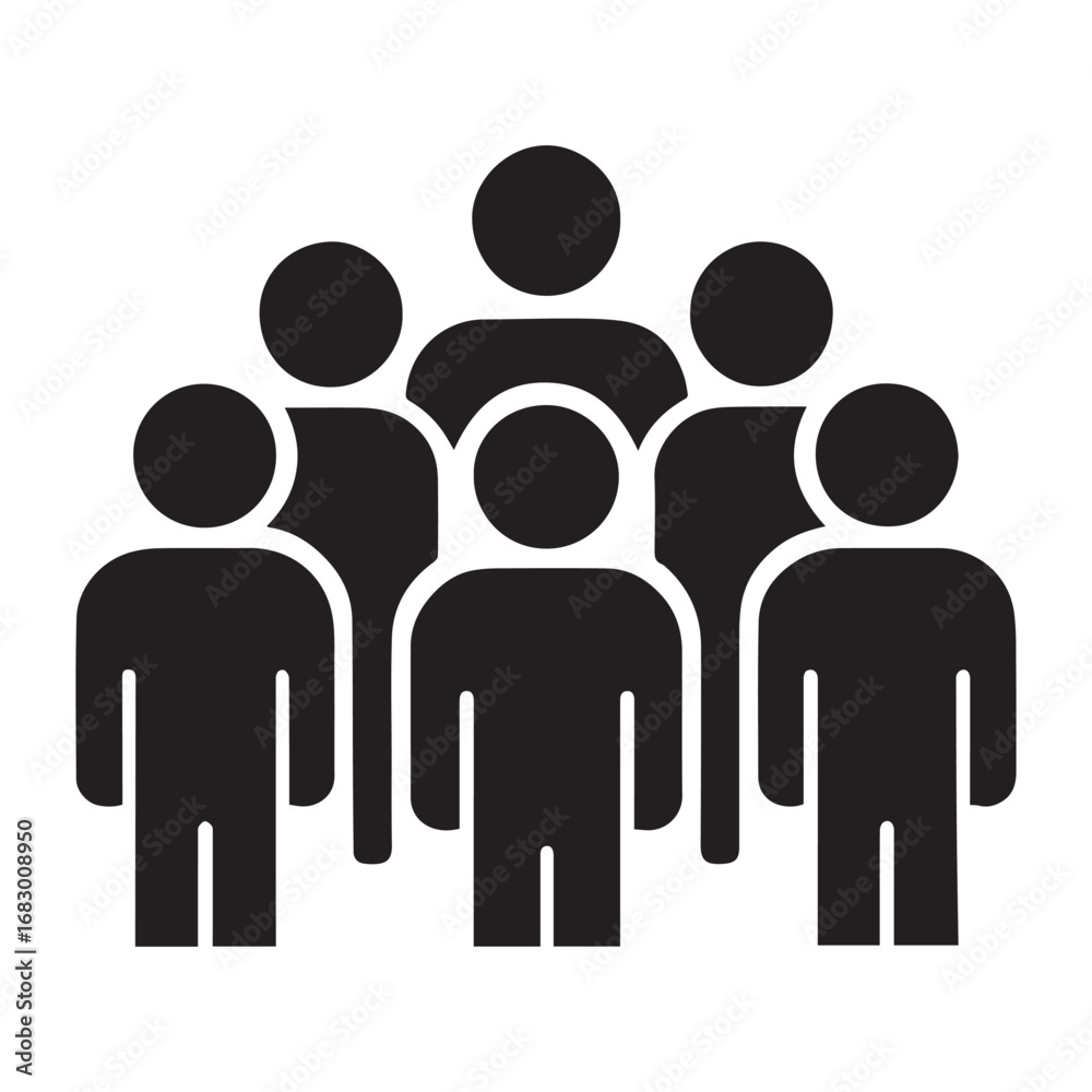 Vector illustration of group of people in simple black silhouette