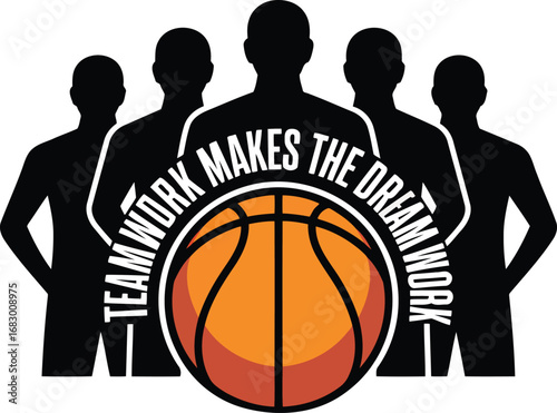 Teamwork Makes the Dream Work Silhouette with Basketball Against Transparent Backdrop