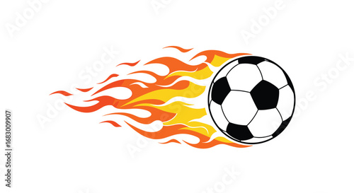 Dynamic soccer ball engulfed in vibrant flames, symbolizing intense competition and fiery action