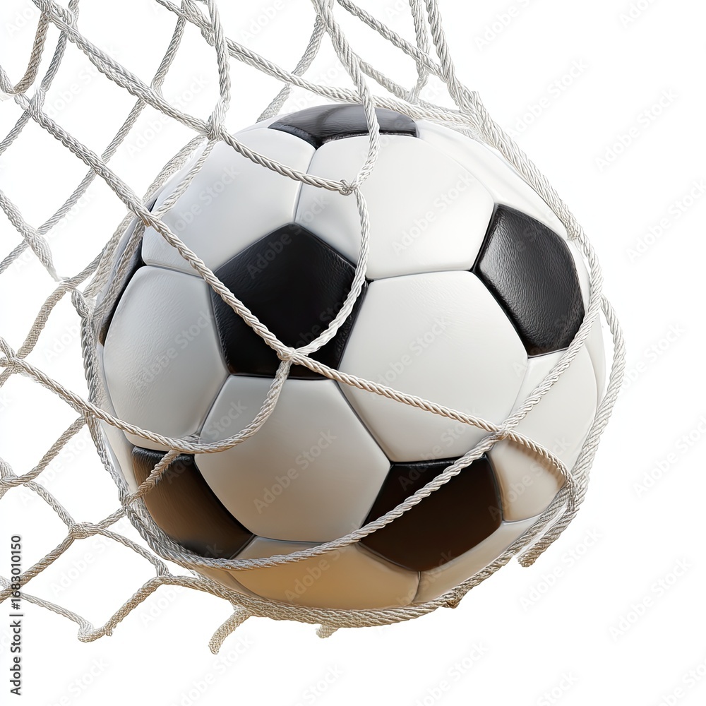 Naklejka premium Soccer ball nestled in a goal net