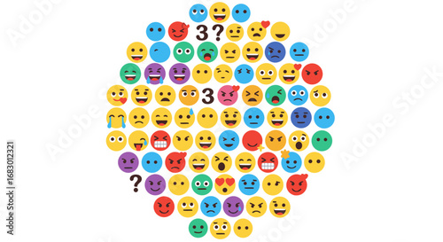 Expressive emoji collection showcases a vibrant spectrum of human emotions and reactions, perfect for digital communication.