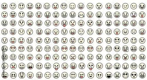 Vibrant collection of diverse emoji faces expressing a wide range of emotions, perfect for digital communication and creative projects