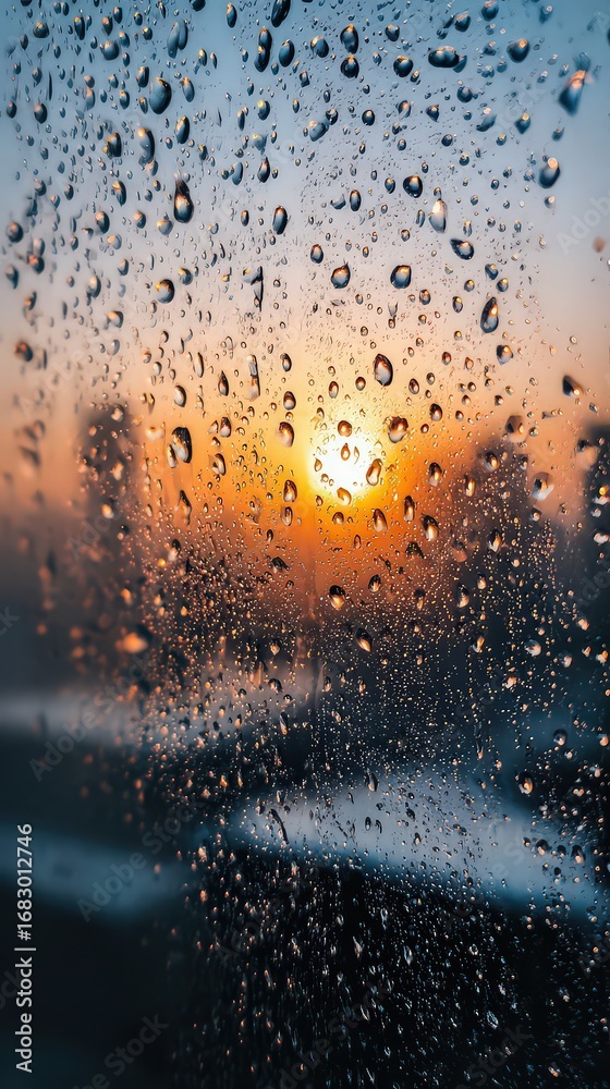 Obraz premium Sunrise Through Window With Rain Drops