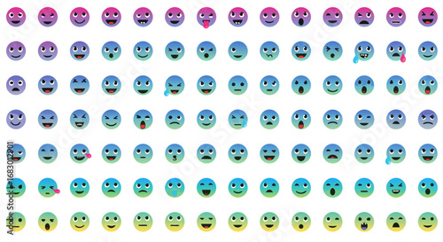 Vibrant collection of diverse emoji faces showcasing a wide spectrum of emotions and expressions, perfect for digital communication and creative projects