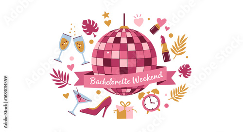 Pink disco ball with bridal party decoration