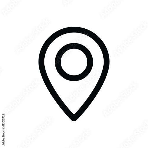 Minimalist location pin icon in a simple line art style. Vector graphic of a map pointer or destination marker for web design and navigation apps