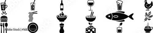 Collection of fishing lures and tackle icons in black and white