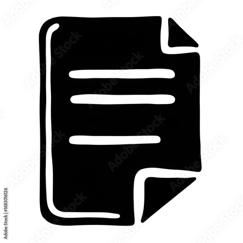 Document Icon: A stark, minimalist document icon, rendered in bold black, symbolizing the essence of paperwork and information.