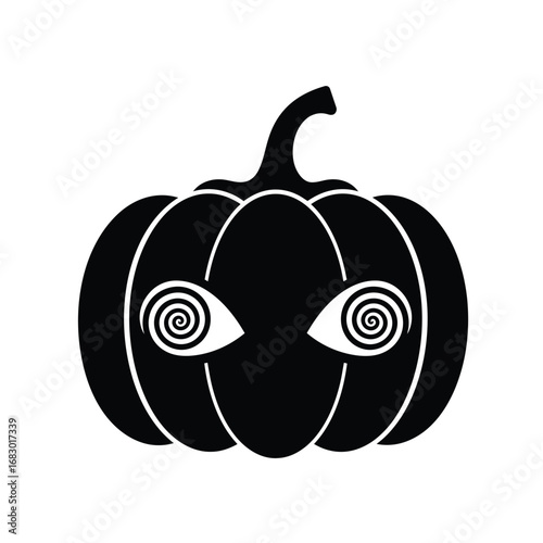 Black pumpkin with spiral eyes icon halloween white