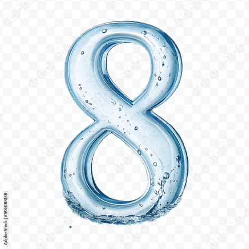 realistic 3d smooth number 8 digit made by water splash isolated on transparent background