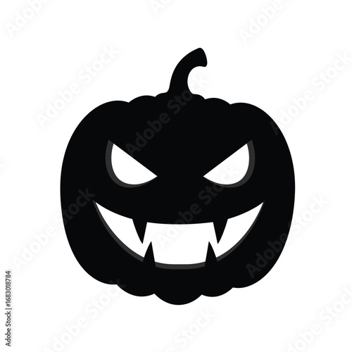 Black pumpkin with sharp vampire teeth and glowing eyes