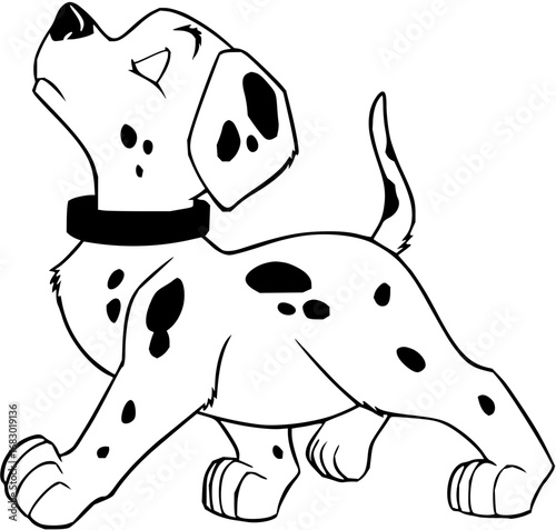 Cute spotted dog with collar looking upwards with happy expression, perfect for playful designs