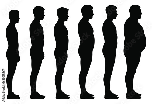 Progression of human body types from thin to overweight in silhouette