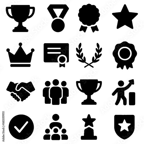 Symbols of Success: An assortment of icons that convey accomplishments and honor, perfect for representing achievement and positive recognition. 