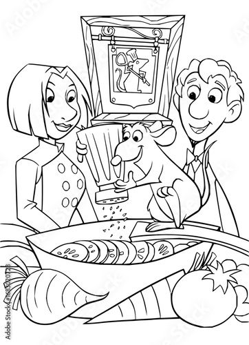Animated chef and rat prepare fresh ingredients for a culinary masterpiece, inspiring joyful cooking.