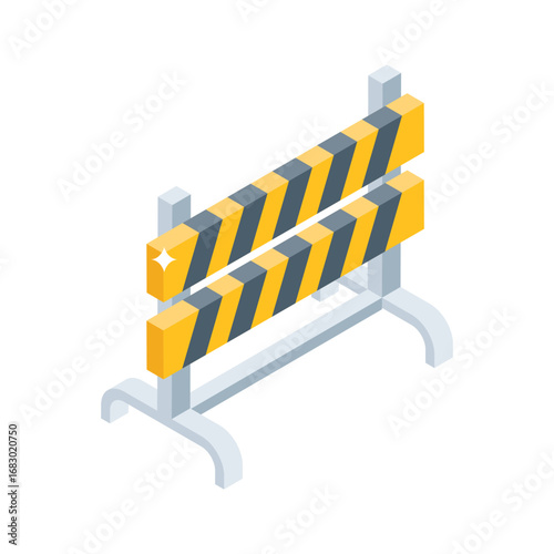 Easy to edit isometric icon of road barricade symbol