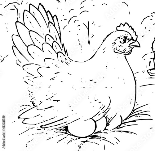 Mother hen diligently protects her precious eggs, symbolizing new beginnings and natural incubation.