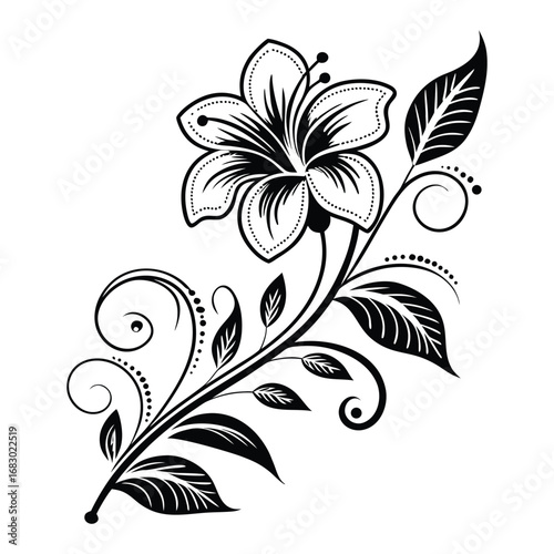 Elegant black and white floral design, perfect for decorative prints.
