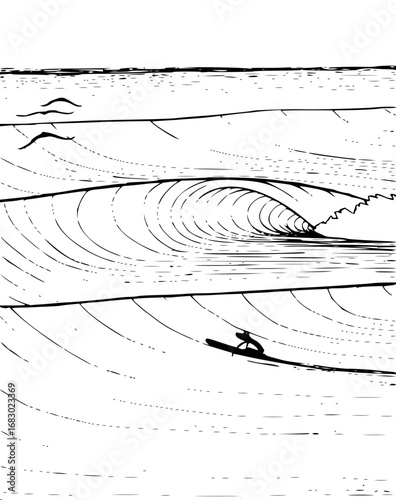Dynamic surfer catches perfect wave during exhilarating ocean ride, capturing adventure and freedom