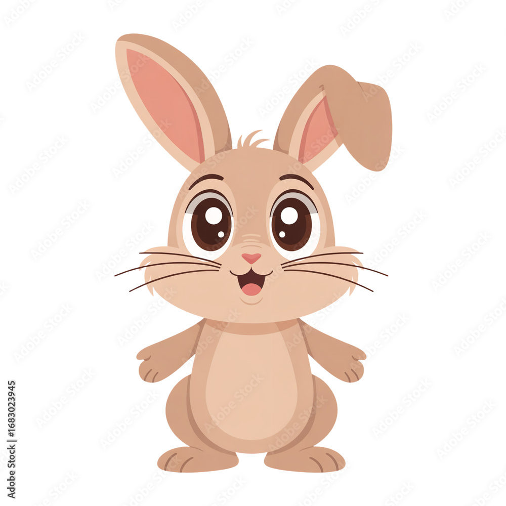 Obraz premium A cartoon bunny with large eyes and long ears standing upright on a black background looking forward