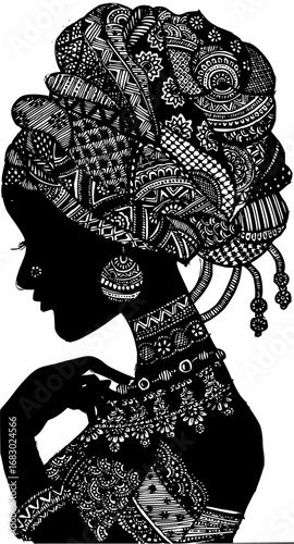 Elegant woman adorned in detailed henna patterns, exuding cultural richness and sophisticated style