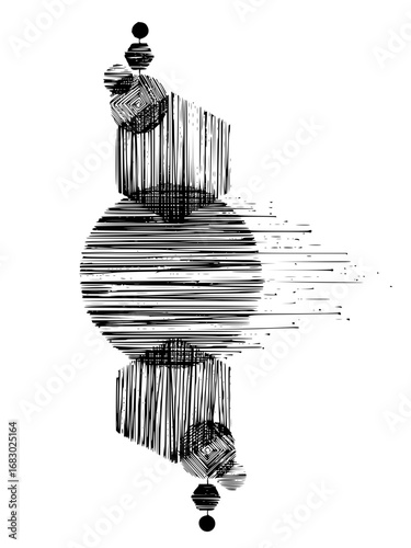 Abstract geometric composition with dynamic line art and textural elements creates modern artistic appeal