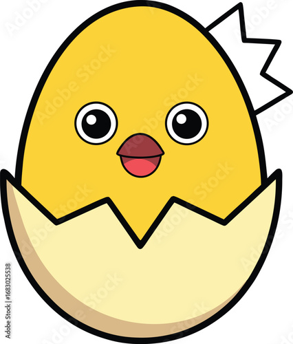 Adorable kawaii chick vector illustration. This cute hatching baby chicken is perfect for designs needing a touch of kawaii style. Use this kawaii chick for your next project!