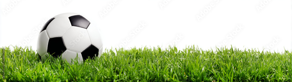 Fototapeta premium soccer ball on green grass on white background