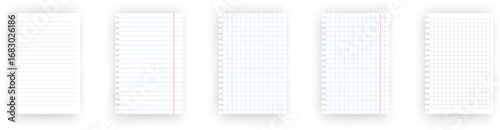 Notebook paper set with spiral ring perforation edge in lined and grid formats. Great for planner inserts, school printables, notepads, and digital journaling pages