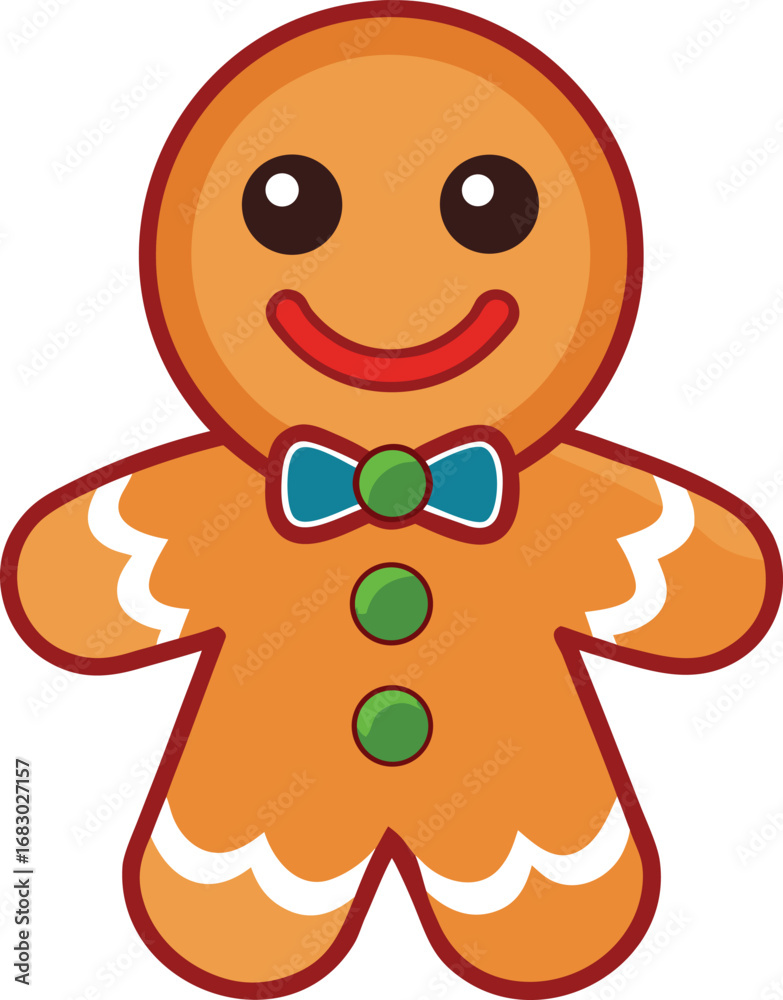 Obraz premium This is a cute kawaii gingerbread man vector illustration. Perfect for Christmas designs and holiday projects. Use this adorable gingerbread cookie in your next kawaii-themed creation!