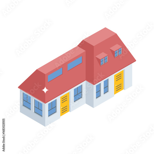 A premium isometric icon of modern bungalow house