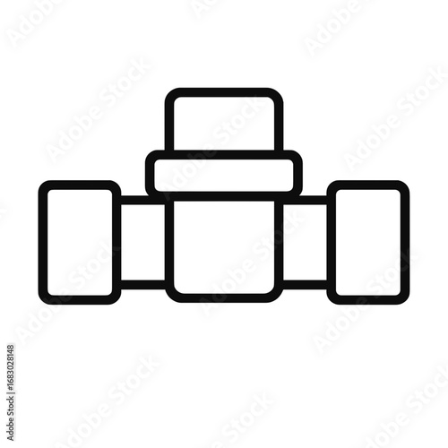 Black line icon of T-shaped pipe connector fitting isolated on white background