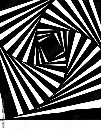 Mesmerizing optical illusion vortex plunges into abstract black and white geometric depth