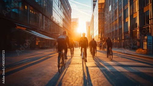 Wallpaper Mural Silhouetted Cyclists Riding at Sunset on City Street Torontodigital.ca