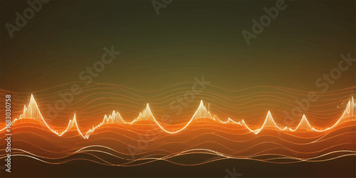 Abstract red wave with a blazing sunset over a desert landscape silhouette