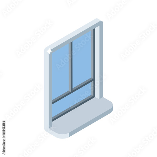 A modern isometric icon of glass window