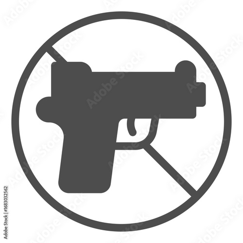 No symbol with pistol weapon solid icon, prohibition concept, gun shooting is forbidden sign on white background, glyph style icon for mobile and web design. Vector graphics.
