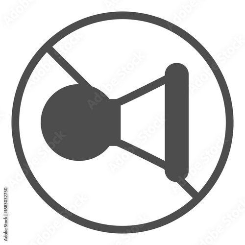 No symbol signal horn solid icon, prohibition concept, do not honk, traffic signaling is prohibited sign on white background, glyph style icon for mobile and web design. Vector graphics.
