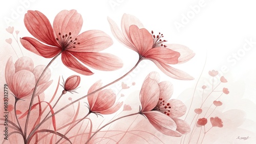 Elegant Watercolor Red and Pink Romantic Dreamy Floral Background
