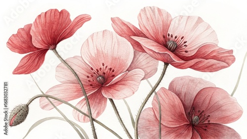 Elegant Watercolor Red and Pink Romantic Dreamy Floral Background