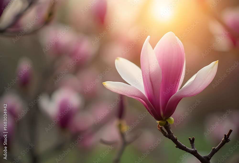 Fototapeta premium Radiant Magnolia Bloom: A Symbol of Spring's Gentle Embrace