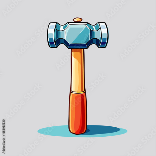 Stylized illustration of a heavy metal sledgehammer with a wooden handle, isolated construction tool icon for graphic design projects