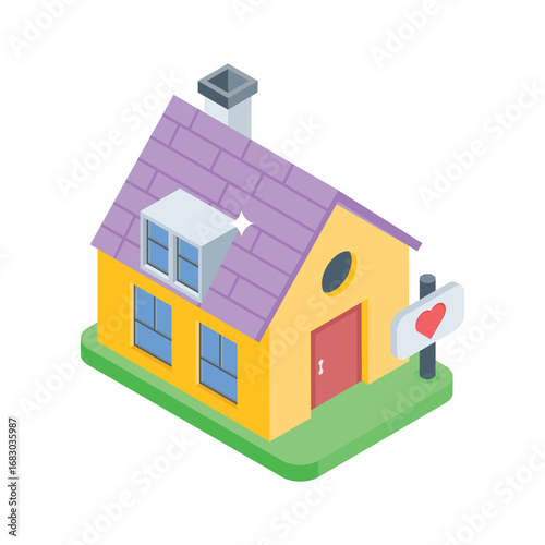 Trendy isometric icon of countryside lodge cabin