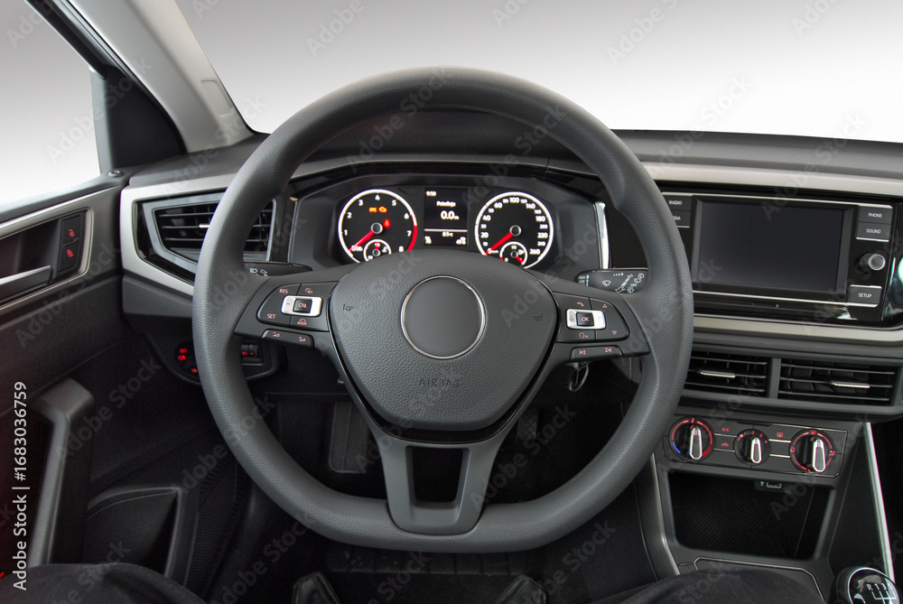 Fototapeta premium Steering wheel in the new car