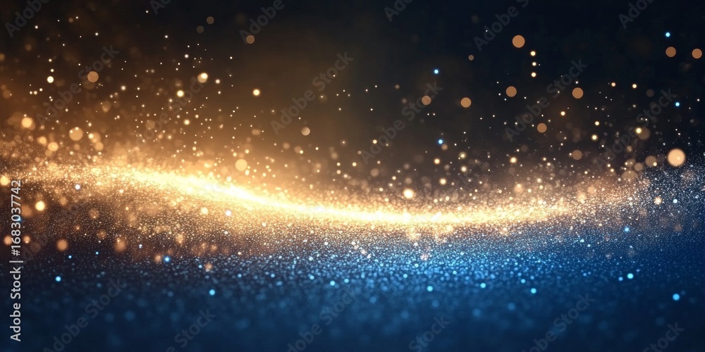 Obraz premium Elegant Blue and Gold Bokeh Background with Glittering Lights for Holiday and Seasonal Designs