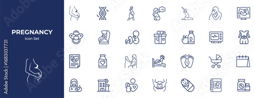 Pregnancy Line Art Vector Icon – Minimalist Maternity & Motherhood Icon Pack