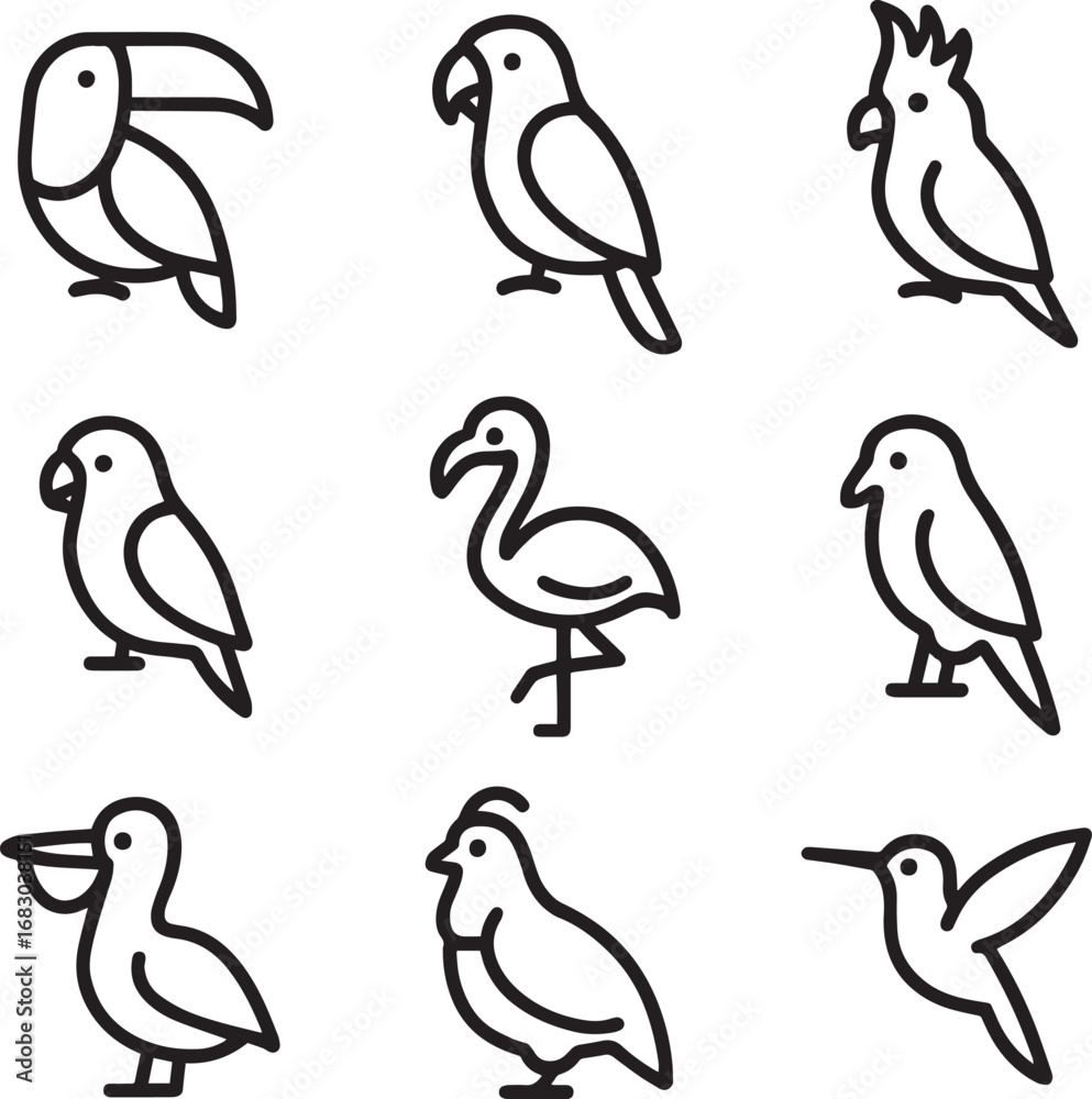 Fototapeta premium Bird Line Art Icons