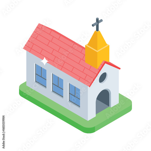A captivating isometric icon of historical church steeple