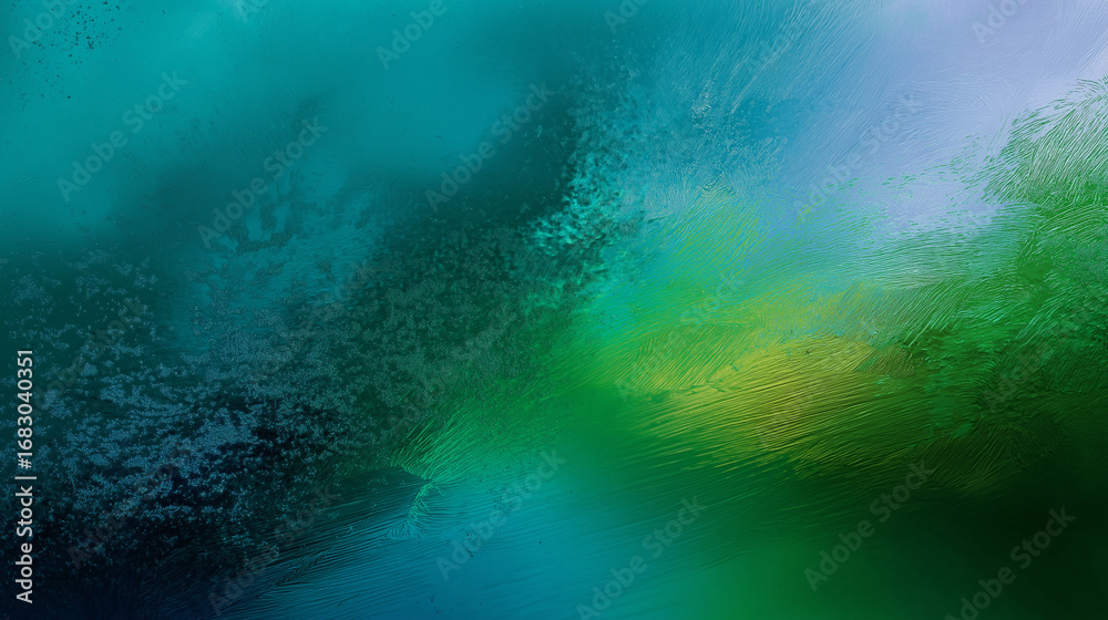 Fototapeta premium Abstract wash resembling sunlight filtering through water, blending aqua and emerald hues, with one upper corner softly faded for text.