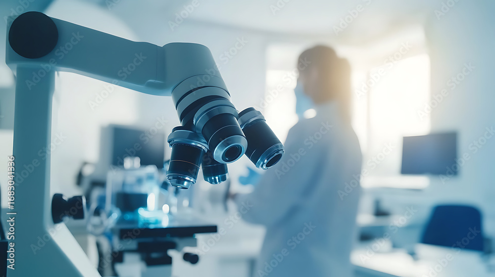 Fototapeta premium Scientist working in a laboratory with advanced microscopy equipment